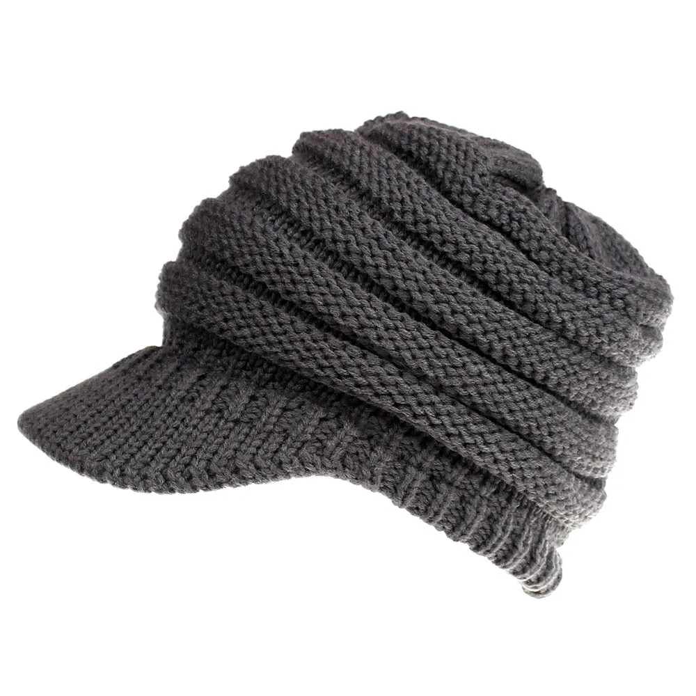 Women Soft Woolen Multifunctional Knit Hat Messy Bun Hat Warm Elastic Ponytail Beanie Hat