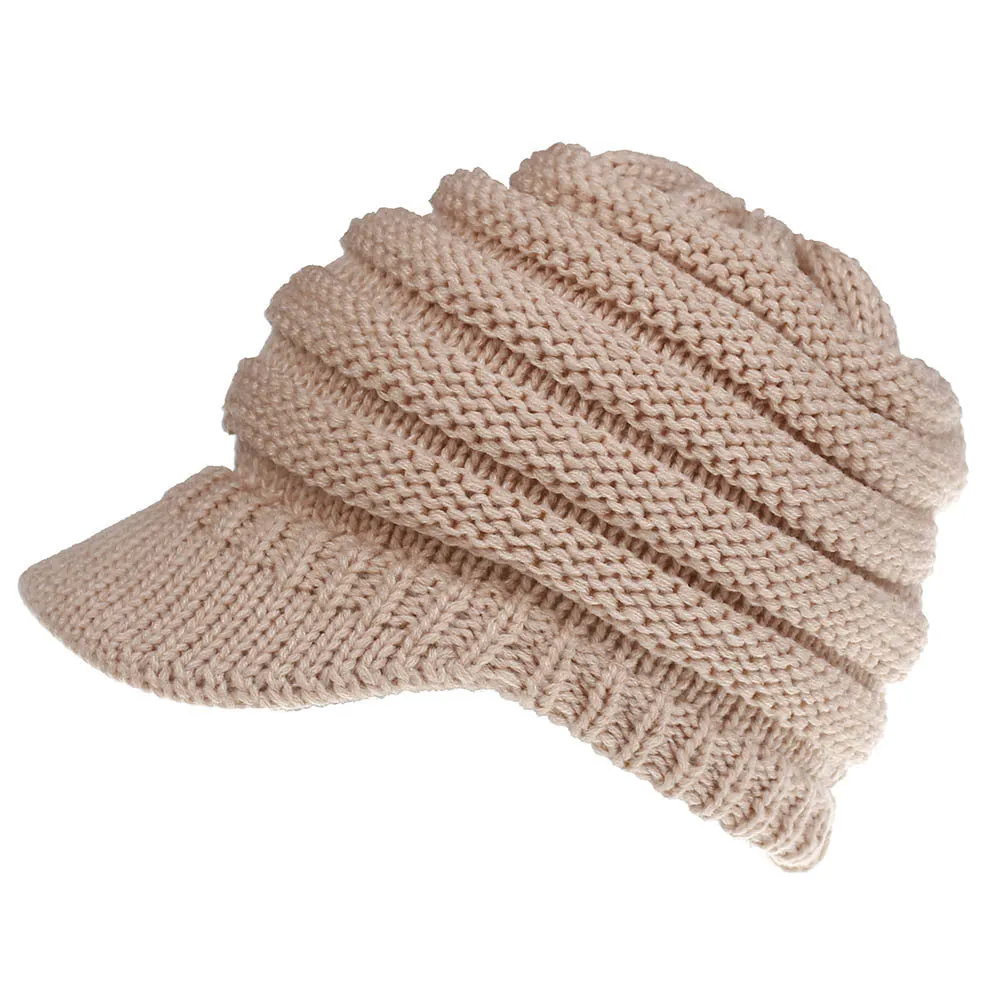 Women Soft Woolen Multifunctional Knit Hat Messy Bun Hat Warm Elastic Ponytail Beanie Hat
