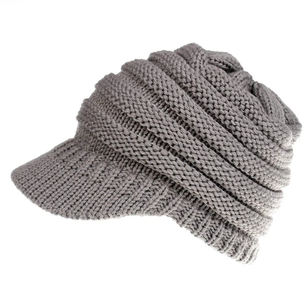 Women Soft Woolen Multifunctional Knit Hat Messy Bun Hat Warm Elastic Ponytail Beanie Hat