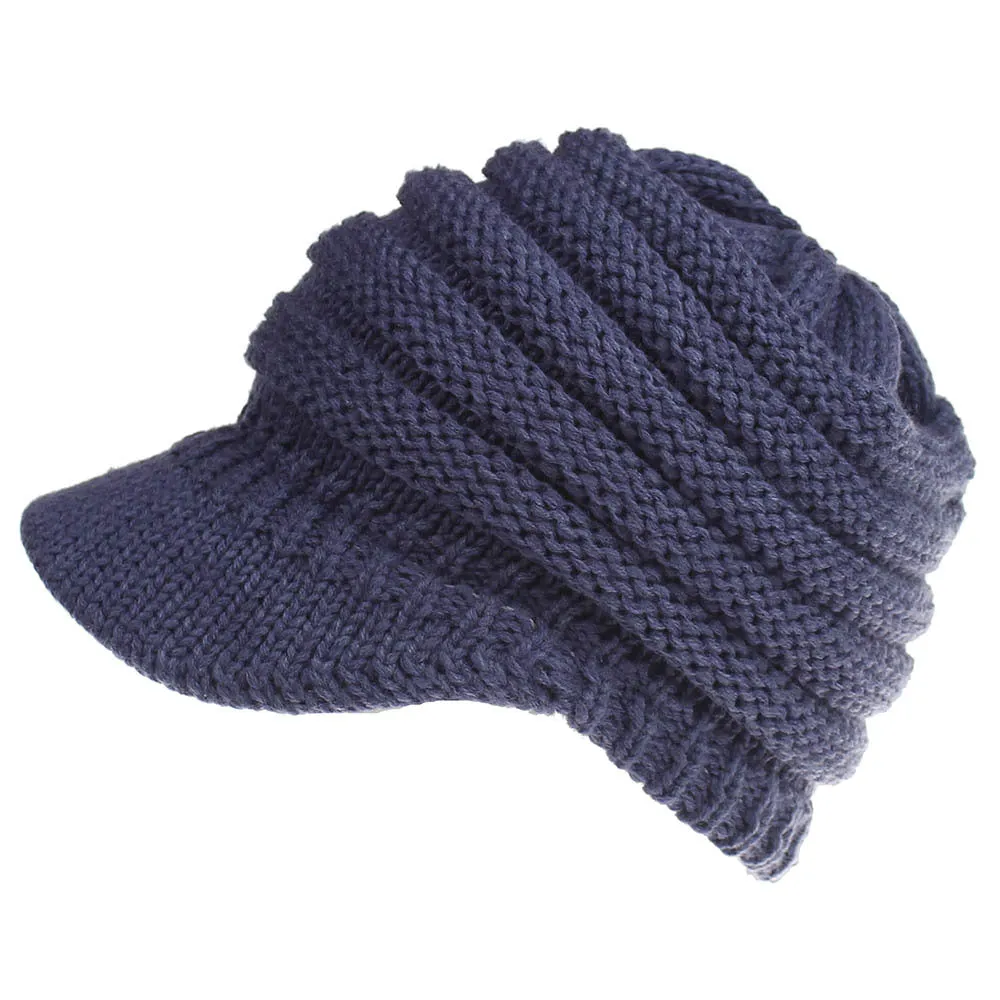 Women Soft Woolen Multifunctional Knit Hat Messy Bun Hat Warm Elastic Ponytail Beanie Hat