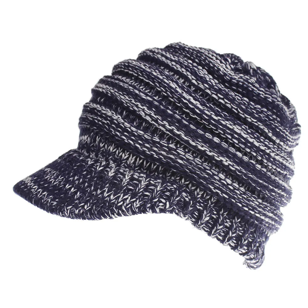 Women Soft Woolen Multifunctional Knit Hat Messy Bun Hat Warm Elastic Ponytail Beanie Hat