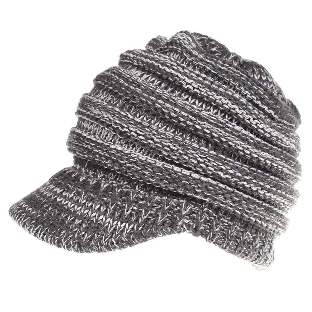 Women Soft Woolen Multifunctional Knit Hat Messy Bun Hat Warm Elastic Ponytail Beanie Hat