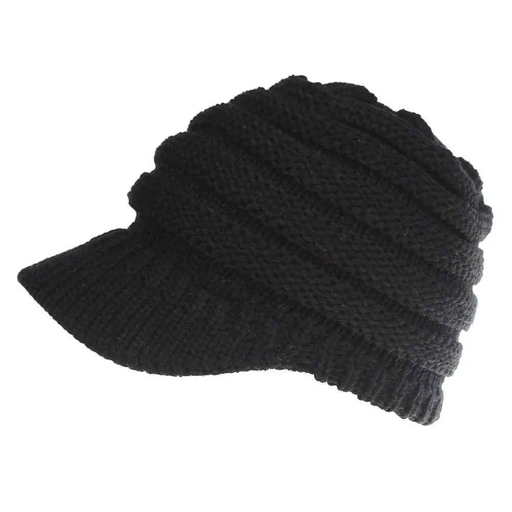 Women Soft Woolen Multifunctional Knit Hat Messy Bun Hat Warm Elastic Ponytail Beanie Hat