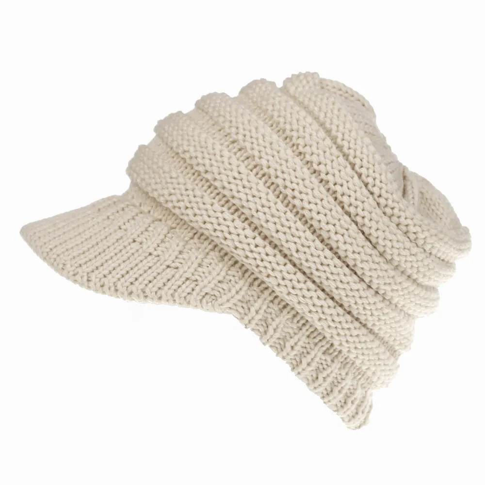 Women Soft Woolen Multifunctional Knit Hat Messy Bun Hat Warm Elastic Ponytail Beanie Hat