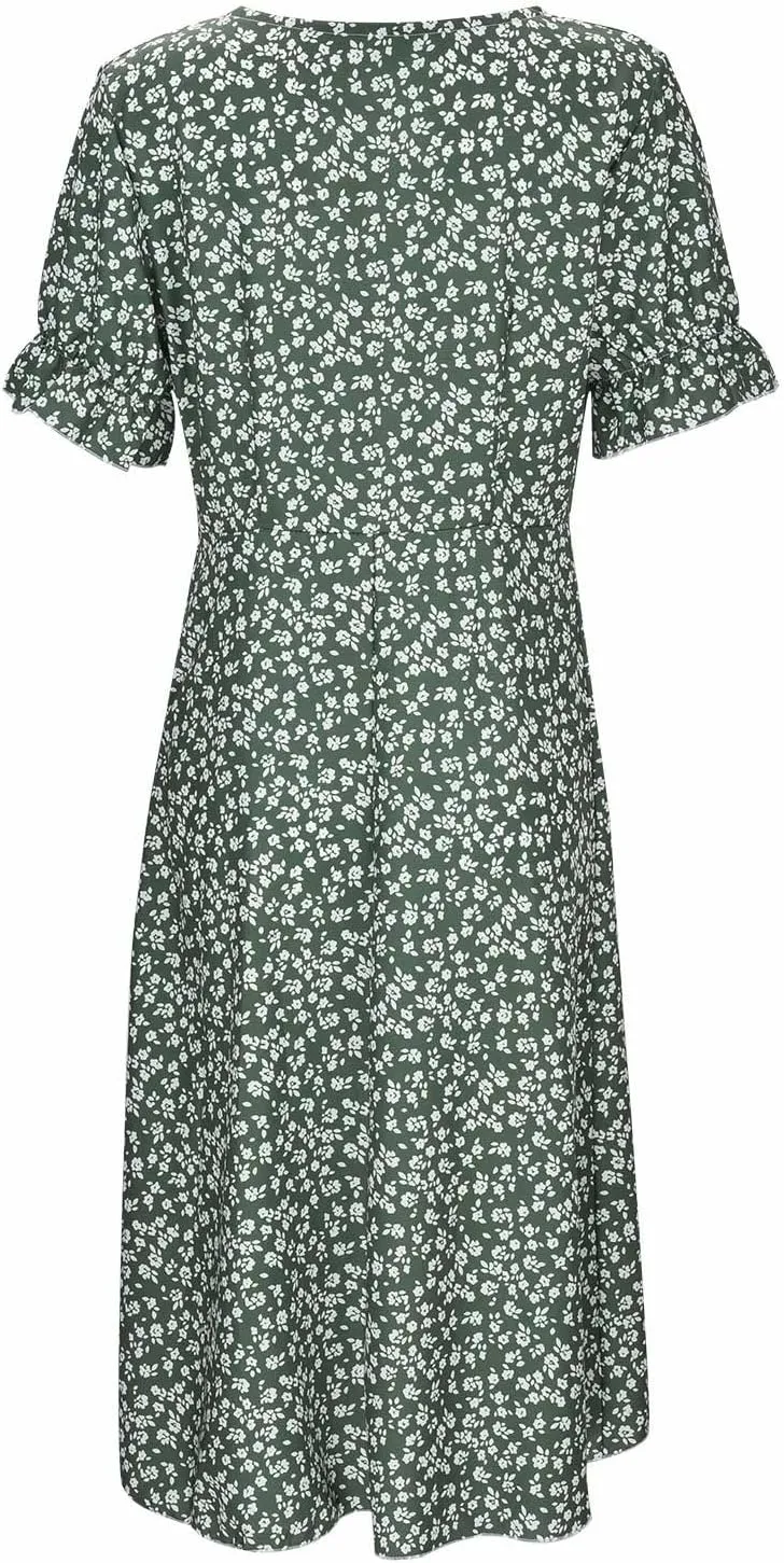 Womens Button Down Summer Dress 2025 Spring Flutter Sleeve Cotton Linen Dress with Pockets Beach A Line Casual Dress