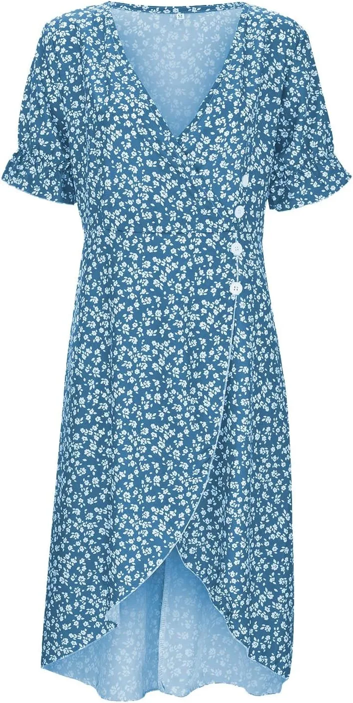 Womens Button Down Summer Dress 2025 Spring Flutter Sleeve Cotton Linen Dress with Pockets Beach A Line Casual Dress