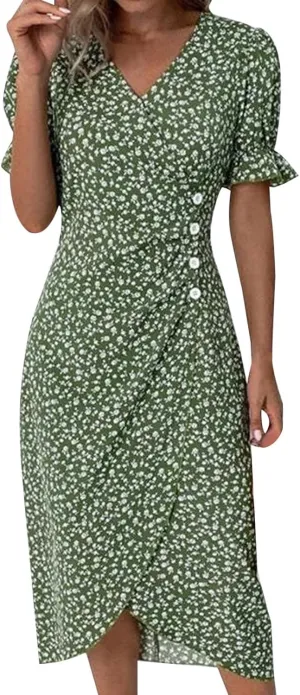 Womens Button Down Summer Dress 2025 Spring Flutter Sleeve Cotton Linen Dress with Pockets Beach A Line Casual Dress