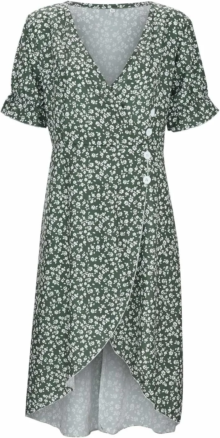 Womens Button Down Summer Dress 2025 Spring Flutter Sleeve Cotton Linen Dress with Pockets Beach A Line Casual Dress